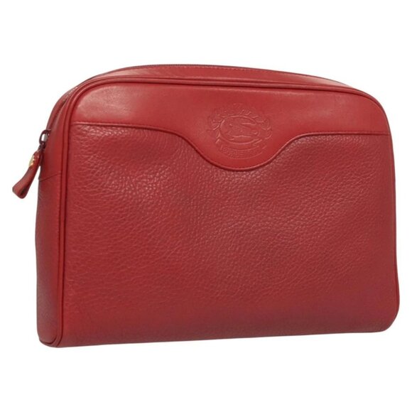 Burberrys Clutch Bag Leather Red Gold Auth - Picture 1 of 16